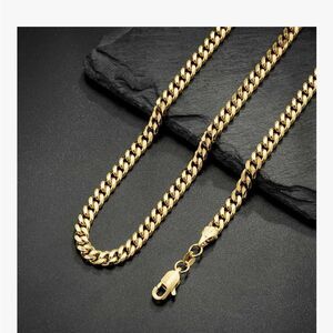 14K Gold Plated Sterling .925 Silver Men’s 5mm Diamond-Cut Cuban Link Chain